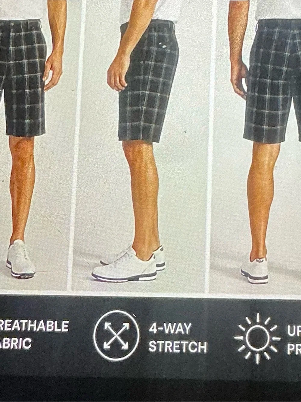 Greg Norman Collection Black Plaid Flat-Front Golf Shorts